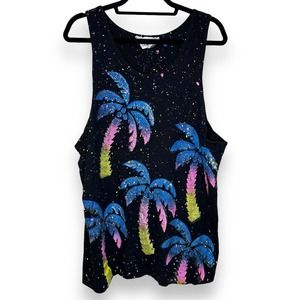 Women's Muscle Tank Beach Coverup Black One Size Fits All Splatter Palm Tree VTG